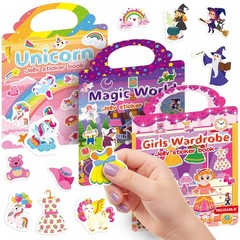 3 Reusable Jelly Sticker Books for Toddlers 3-6, Travel Activity Girls Toys