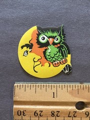 Halloween Dennison Owl & Moon Used Gummed Seal 1950s