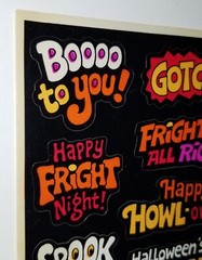 VTG HALLOWEEN STICKER 2 SHEETS BLACK ORANGE BOO SCARY HORROR MONSTER GHOST DECAL