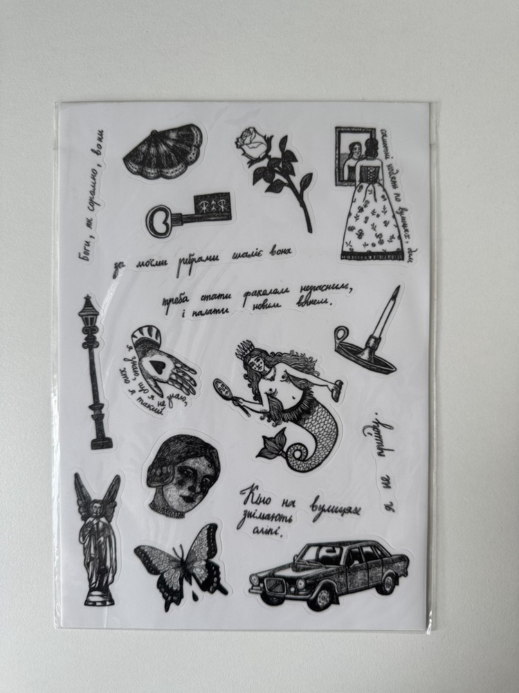 Ukraine Art Transparent Sticker Sheet Black White Vintage Mermaid Poetry
