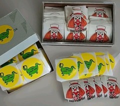15 Vintage Stickers «I MET, HUGGED A Clown Today» Dinosaur & Clown (Dragon? OOAK