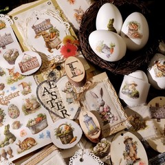 Easter Rub On Transfers for Wood & Paper Spring Floral Bunny Decal Stickers
