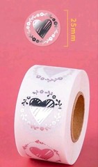 500 pcs Sticker Seals Roll Transparent Clear Silver foil Heart Self Adhesive NEW