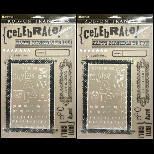 LOT OF 2 SETS DAISY D’S RUB-ON TRANSFERS IMAGES CELEBRATE BIRTHDAY FRAME