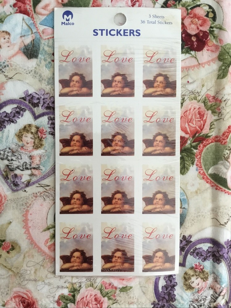 Vintage LOVE stickers Cupid Angel VALENTINE WEDDING SHOWER 36 Count New Sealed