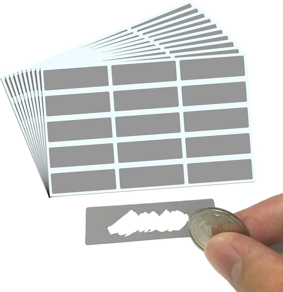 150 Pack, Scratch Off Stickers Labels – Rectangle, Gray, 1.9 x 0.6