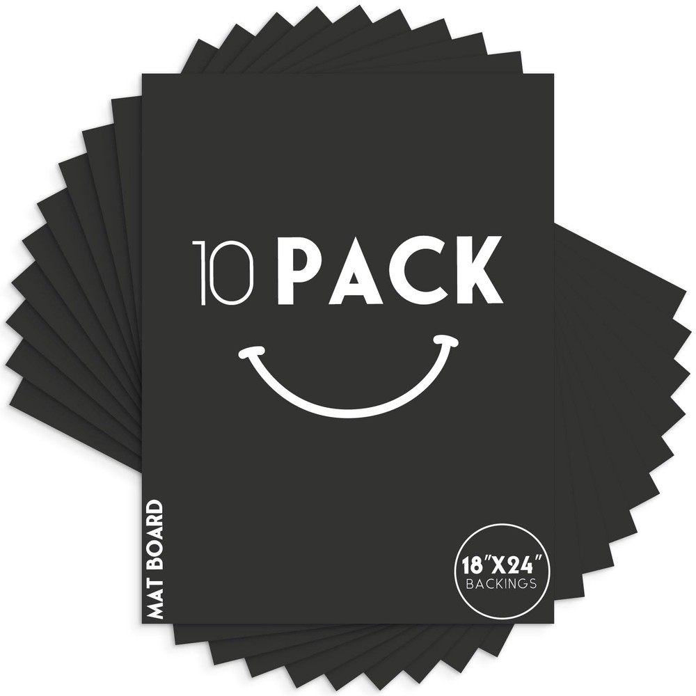 , Pack of 10 Black 18×24 Uncut Photo Mat Matboard, 4-Ply Thick Backing Board …