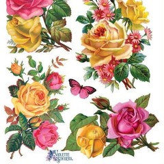 Violette Stickers – Roses – 1 Yellow & Pink Flowers Sticker Sheet – Scrapbooking