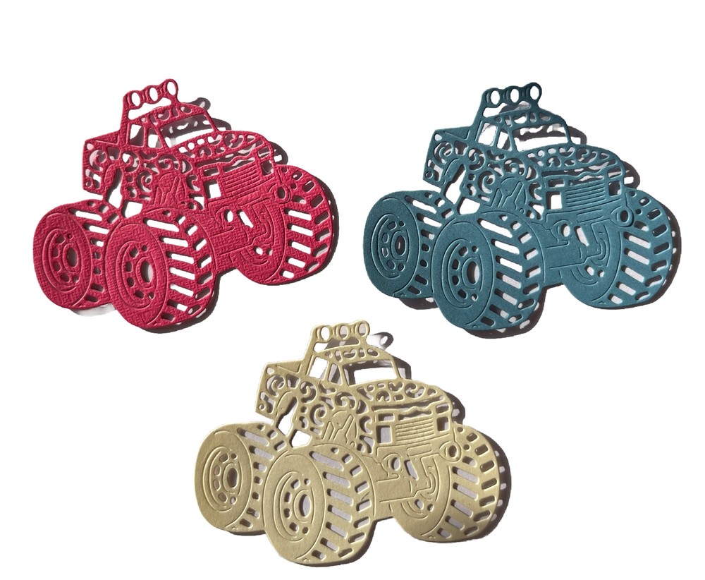 SWIRL MONSTER TRUCK Die-Cuts (3pc)Men•Kids•Dirty•Toy•Mud Bogging•Big Tire•Lights