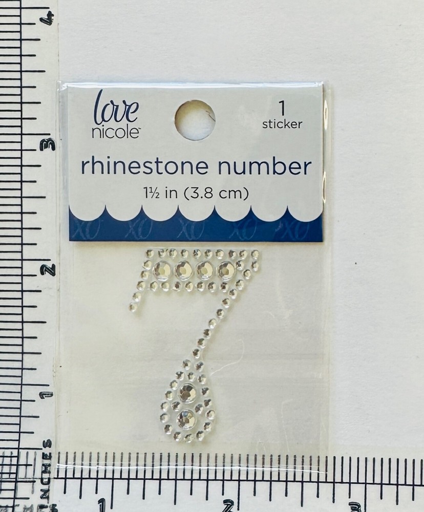 Number 7 Rhinestone Sticker 1.5″ Clear Silver Glitter Scrapbook Monogram Bling