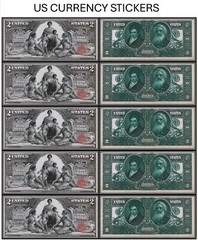$2 Two Dollar 1896 Silver Certificate (US CURRENCY STICKERS) (Lot Of 5)