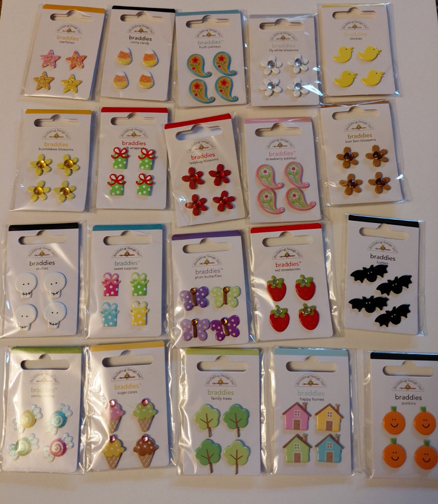 Crafts Doodlebug Lot 20 Braddies Cute Brads All Occasions Halloween Christmas ++