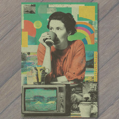 STICKER Retro Collage Woman Coffee Rainbow TV Surreal Pop Culture Graphic