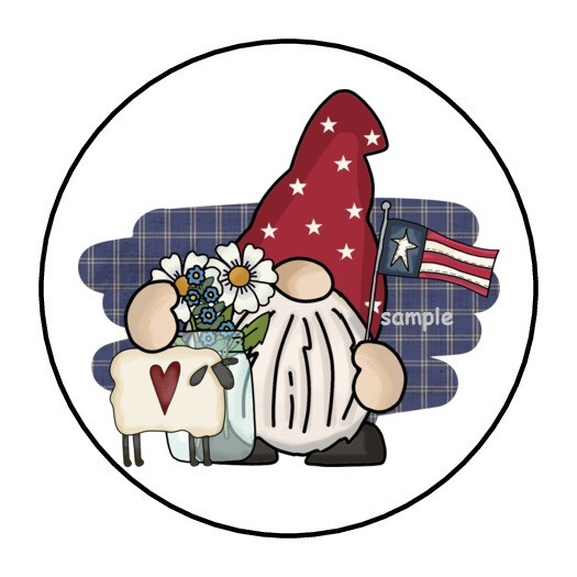30 4TH OF JULY GNOME ENVELOPE SEALS LABELS STICKERS 1.5″ ROUND SHEEP FLAG FLORAL