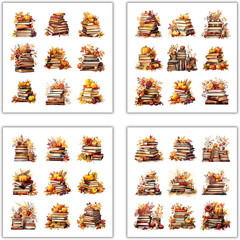 144 Pcs Stacked Books Four Seasons Sticker for Journaling Notebooks, Sketchbook