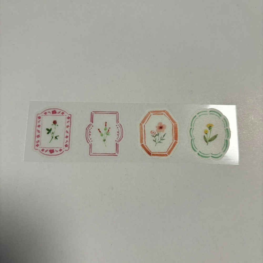 Cute Botanical Flower Stickers 4 Pieces Kawaii Japanese Vintage Stamp Frame