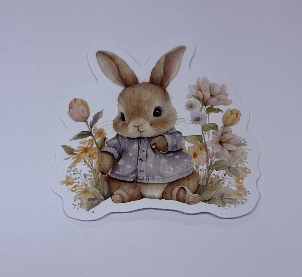 Cute Bunny Animal Sticker Vinyl Decal Journal Wall Art Springtime Flowers Tc6