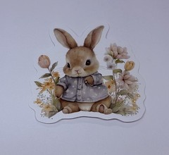 Cute Bunny Animal Sticker Vinyl Decal Journal Wall Art Springtime Flowers Tc6