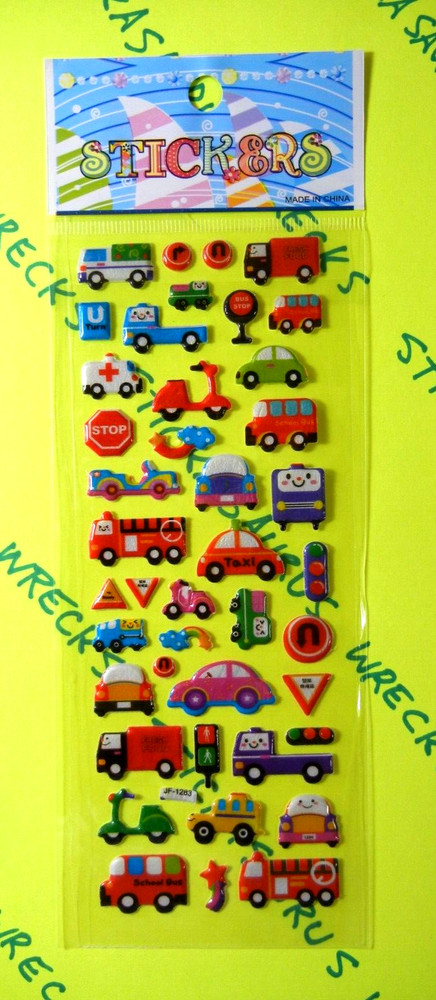 Micro Cars Trucks & Construction Vehicles Puffy Stickers Pack