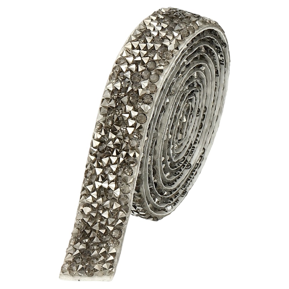 3/5 Inch x 1 Yard Crystal Rhinestone Sticker Ribbon Silver Grey
