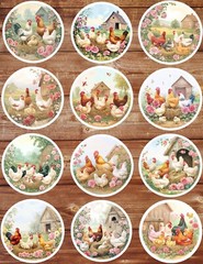 Chicken Farm Circle Die Cut Vinyl Stickers Set Scrapbooking Laptop Waterbottle