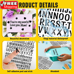 15 Sheet Small Letter Stickers – 1/2 Inch Black Vinyl Self Adhesive Alphabet Num