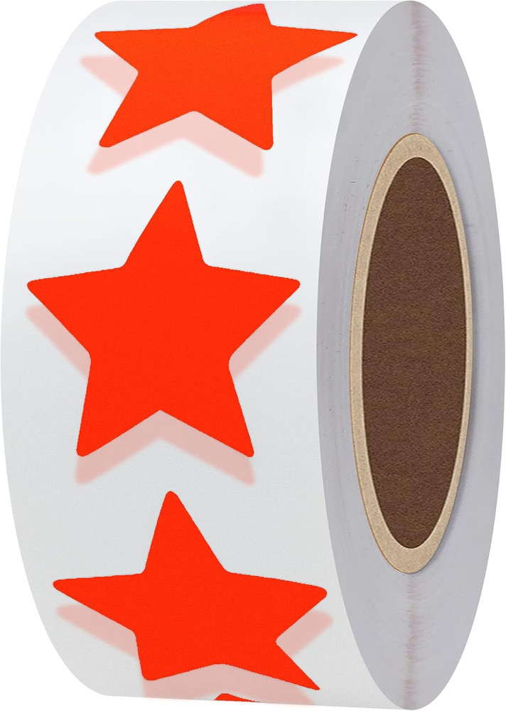 Hybsk 1″ Fluorescence Red Star Shape Paper Stickers Packaging Seals Tag Total 50