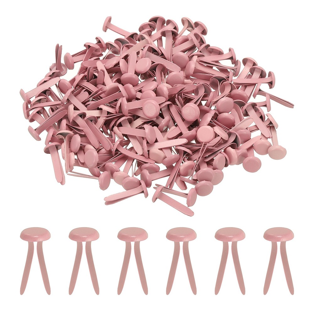 Brads for Paper Crafts, 200 Pcs Pink Metal Round Paper Fasteners, 20 mm