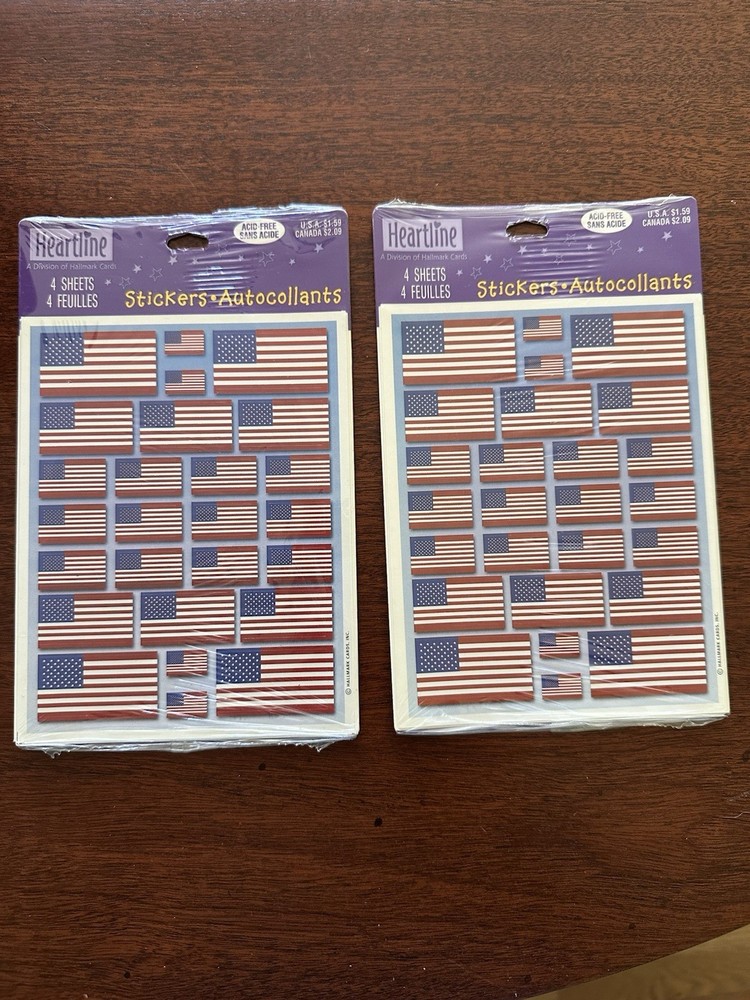 Vtg Hallmark Heartline Patriotic USA Flag Stickers 4 Sheets Lot Of 2 Packages