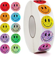 2000 Pack Sparkly Smile Face Stickers 1 Inch Reward Labels 10 Colors Waterproof