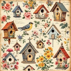 Spring Bird House Decoupage Rice Paper For Ornament-Wood Art A4 1 Sheet