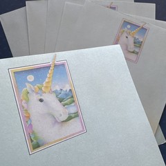 Vintage 80s 90s Pastel Unicorn Stationery Rainbow Stationary Note Paper Sheets