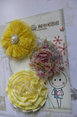 YELLOW, PINK Floral Mix Fabric Lace Organza 3 Flowers 6-7cm Across Manor House