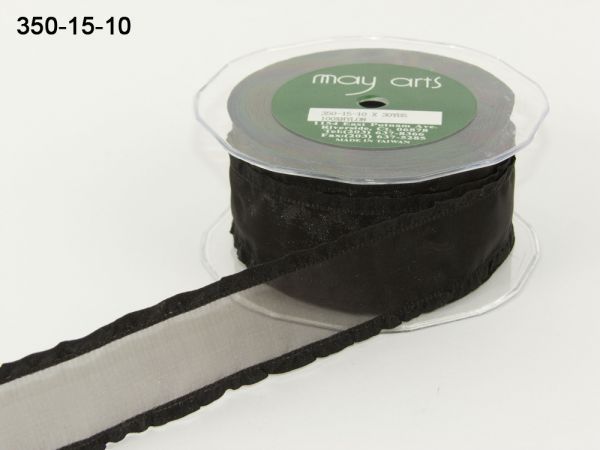 MAY ARTS RIBBONS~SHEER LICORICE BLACK RIBBON WITH RUFFLE EDGE~1.5 INCH X 1 YARD!