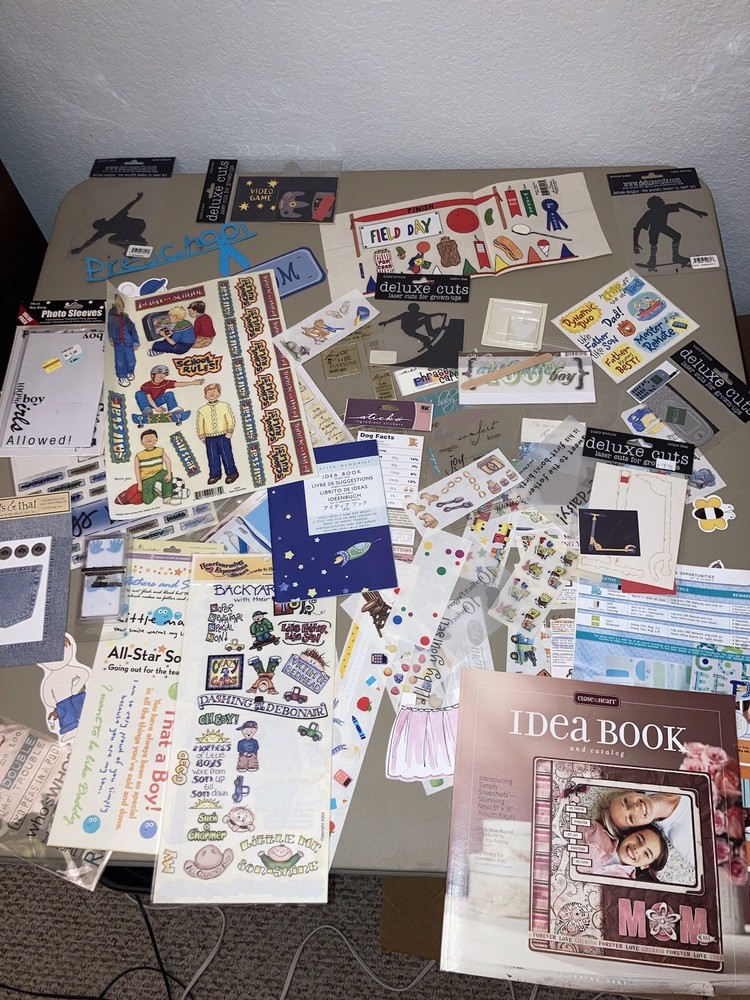 Scrapbook Supplies Lot, Paper & Stickers-Boy Themed, new baby, toddler and teen