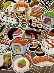 50 Pieces Bundle Pack Sushi Stickers Decal High Glossy Finish Waterproof