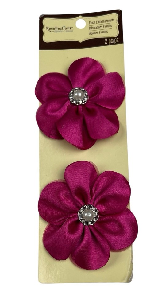 Recollections Floral Embellishments 2 Flowers Hot Pink Jewel Centers 3 Inches