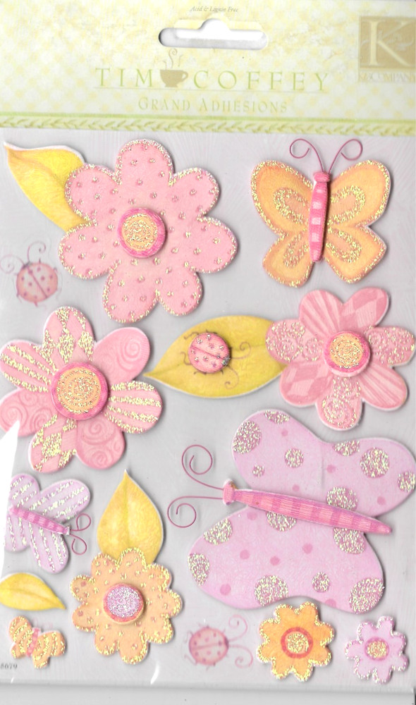 Butterfly Ladybug Flower Pink Purple Orange Glitter K & Co Tim Coffey Stickers