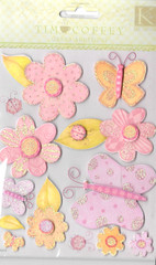 Butterfly Ladybug Flower Pink Purple Orange Glitter K & Co Tim Coffey Stickers
