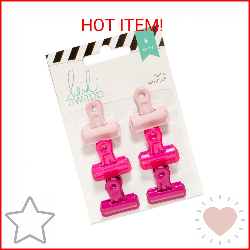 Heidi Swapp Bulldog Clips 1″ 6/Pkg-Pinks