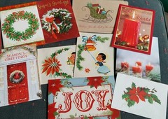 100 CHRISTMAS CRAFT LOT BUTTONS FIBERS PUNCHIES EPHEMERA GEMS FOILS 10 EA OF 10