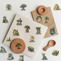 50PCS Forest PET Transparent Stickers Waterproof Scrapbook Journal Laptop Decals