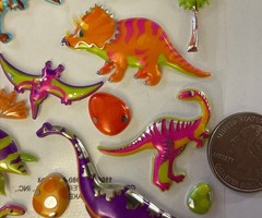 PUFFY FOIL DINOSAUR Stickers (26pc)Prehistoric•T-Rex•Bright Color•Card Making•