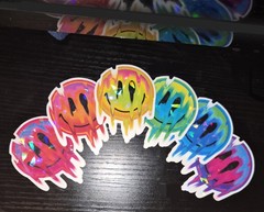 Lot Of 6 Stickers 2.5″x2.5″ Smiley Face Trippy Rainbow Holographic
