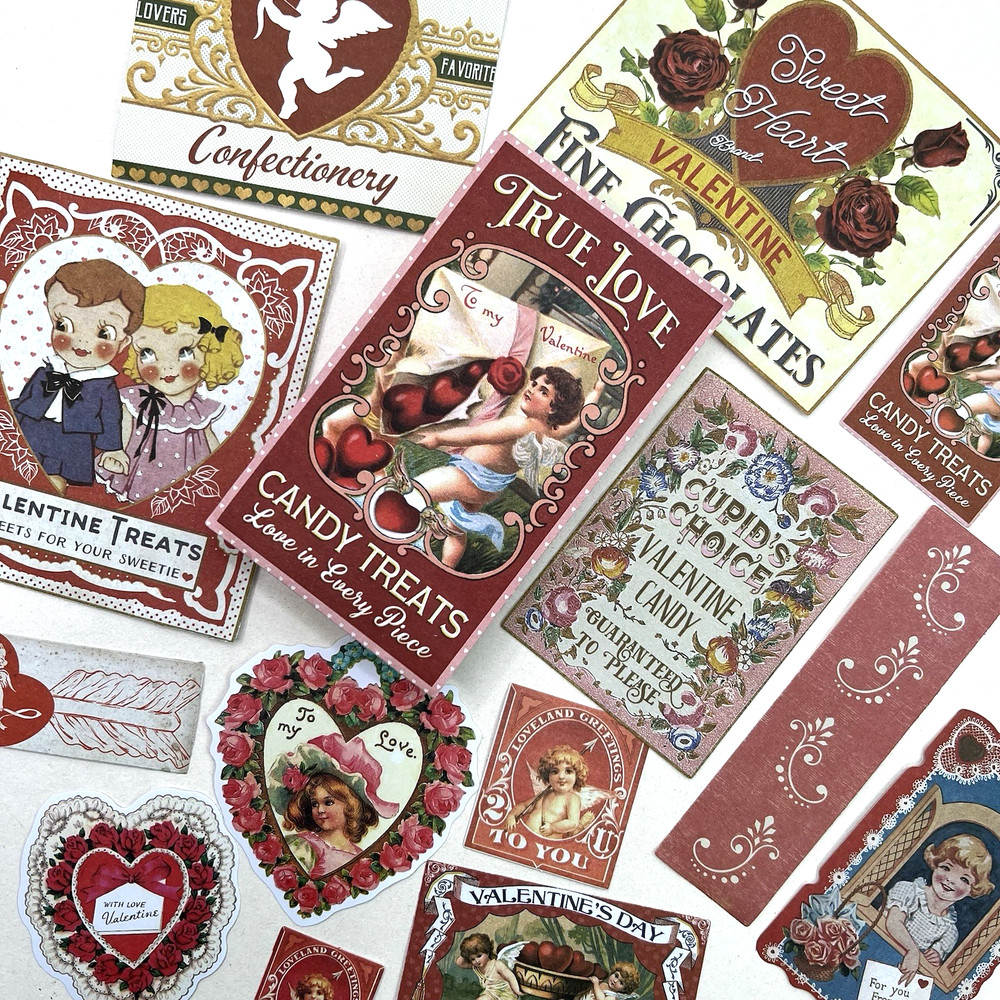 Victorian Style Valentine’s Day Stickers Junk Journaling Collage Scrapbooking