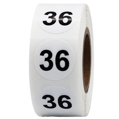 White with Black Number 36 Circle Dot Stickers, 3/4 Inch Round, 500 Labels on…