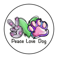 30 PEACE LOVE DOG ENVELOPE SEALS LABELS STICKERS 1.5″ ROUND PUPPY PAW PRINT