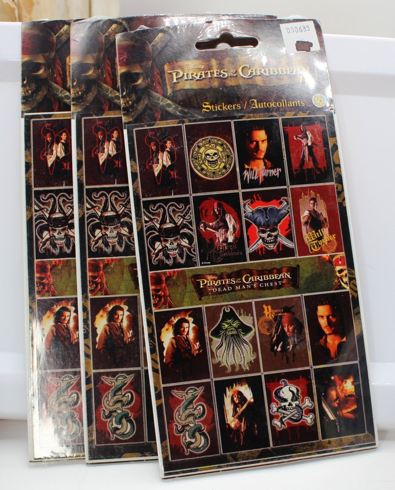 VINTAGE DISNEY PIRATES OF THE CARIBBEAN DEAD MAN’S CHEST STICKERS 3 PACKS SEALED