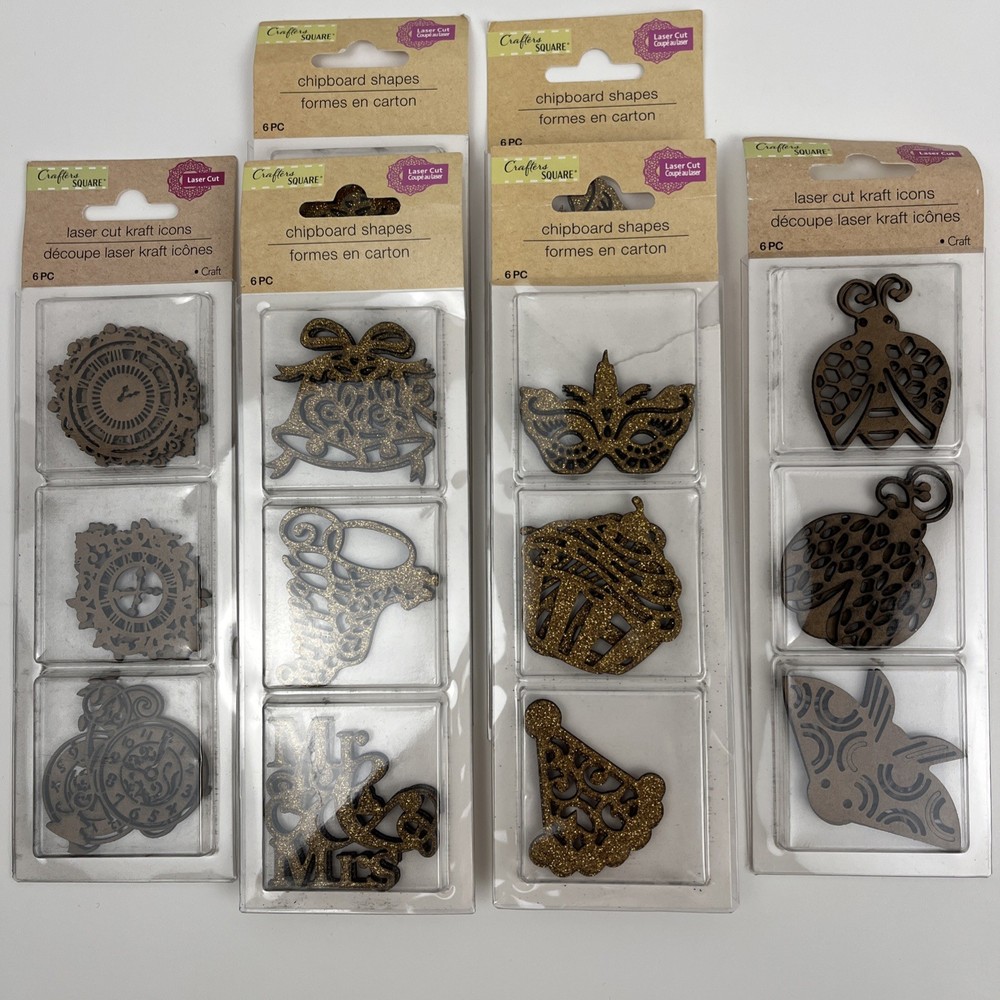 Crafters Square Laser Cut Kraft Words Shapes Icons 1.5 Inch 6 Pc Lot of 6