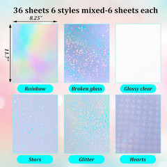 36 Sheets Holographic Sticker Paper Holographic Clear Vinyl Self Adhesive Wat…